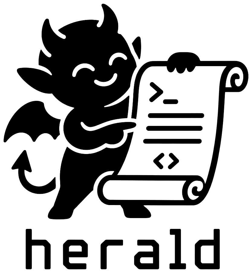 herald logo: a small devil holding a scroll