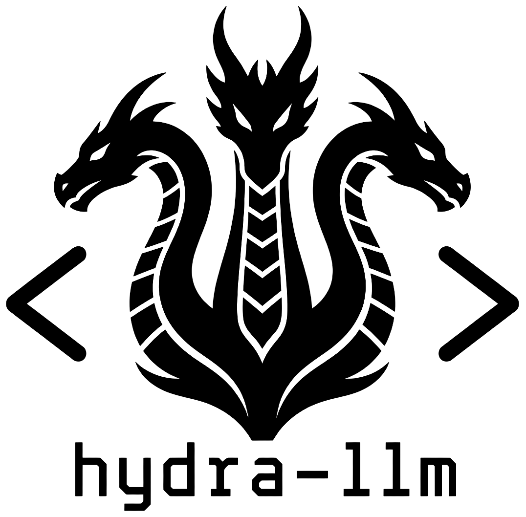 hydra-llm logo: a three-headed hydra between angle brackets