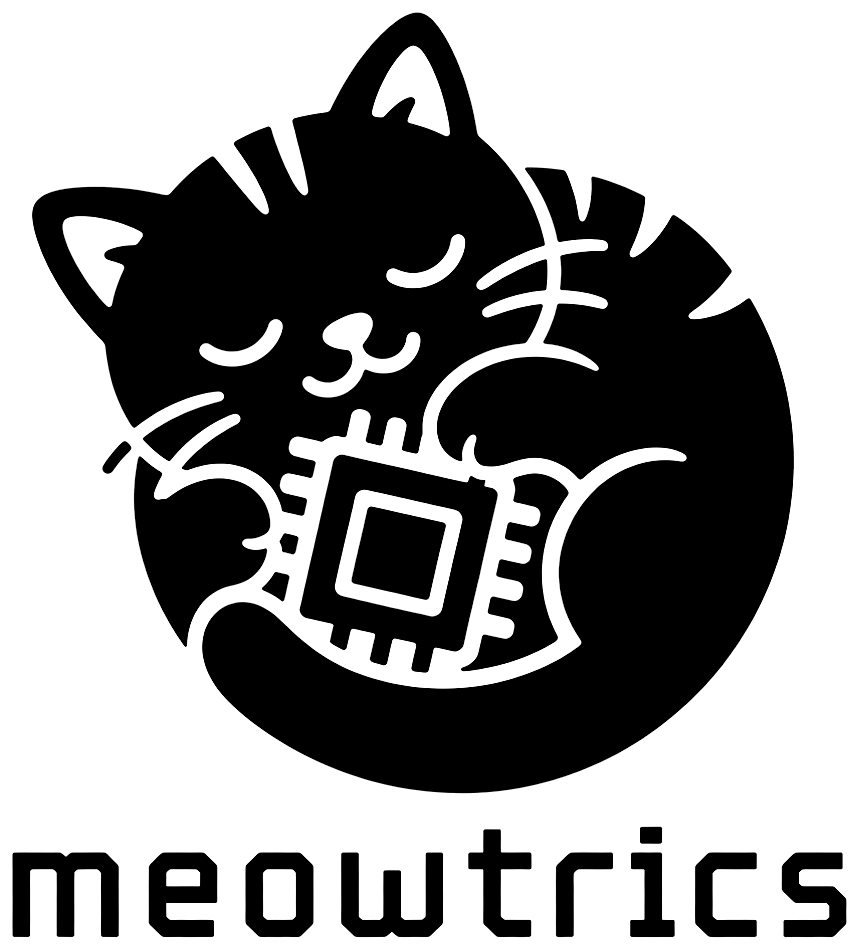meowtrics logo: a sleeping cat curled around a CPU chip